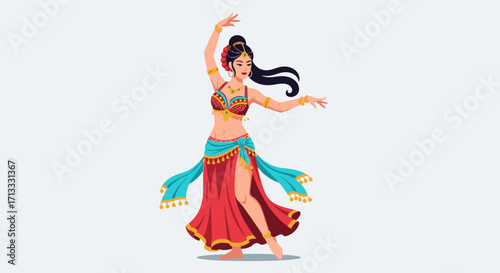 Graceful Belly Dancer Illustration Depicting Traditional Middle Eastern Performance Art, Ideal for Cultural Events, Dance Workshops, and Educational Material on Folk Traditions.