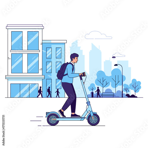 Man riding electric scooter in city