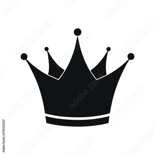 A simple black silhouette of a royal crown with five points and a band around the base on a white background