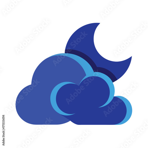 Blue clouds and crescent moon icon night