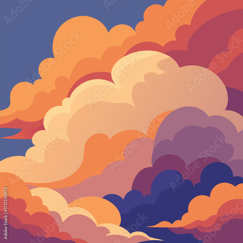 Colorful stylized clouds in a twilight sky illustration