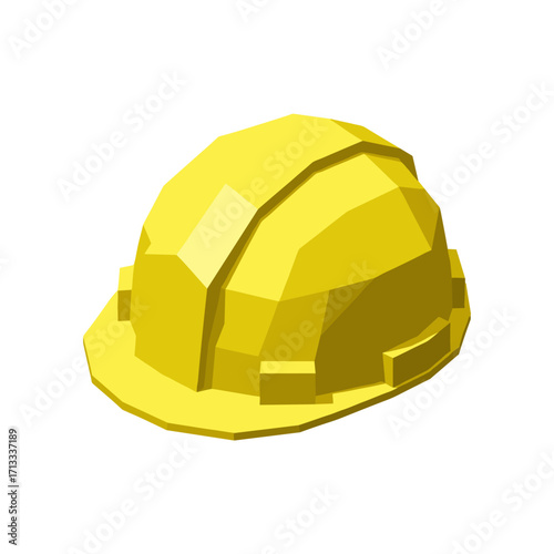 Bright yellow hard hat, a protective safety helmet for construction workers and industrial sites, isolated on white background.