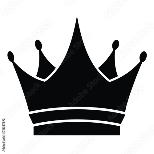 Black Crown Graphic with Four Peaks and Double Bands on a White Background royal king
