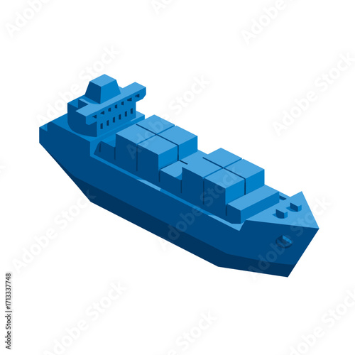 Blue Cargo Ship Model with Shipping Containers for Transport and Logistics Industry