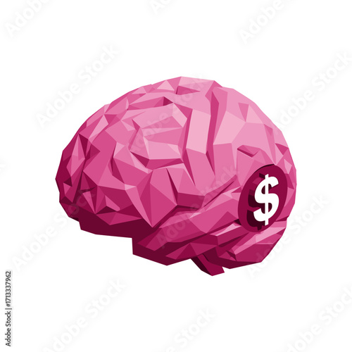 Creative Graphic of a Geometric Pink Brain with Dollar Sign Symbolizing Financial Intelligence and Wealth Mindset