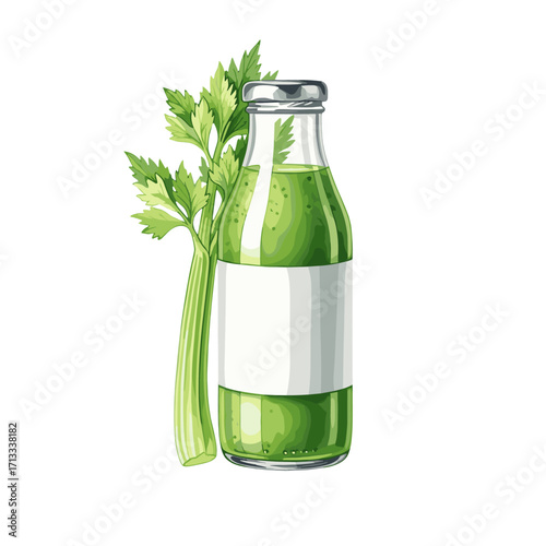 Fresh Green Celery Juice in Bottle for Healthy Living, Nutrition, and Detoxification
