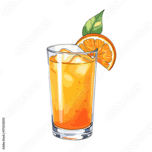 Refreshing Orange Juice Drink with Ice and Garnish for Hot Summer Days
