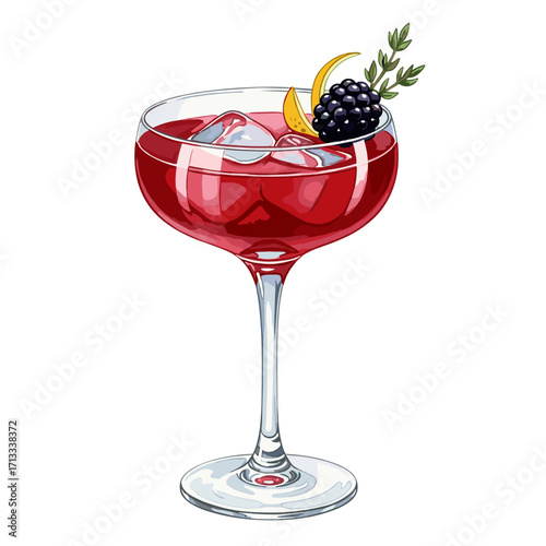 Vibrant Red Cocktail with Ice and Fresh Berries in Cocktail Glass for Events and Parties