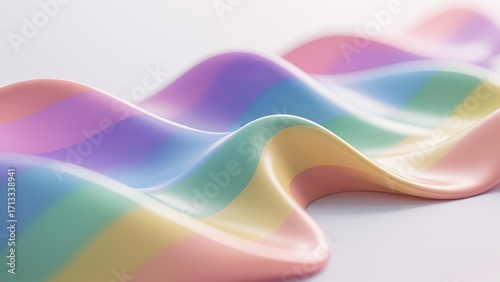 Wallpaper Mural Photorealistic flowing liquid paint waves in modified rainbow sequence (purple, pink, blue, lime green, golden yellow, orange) with subtle texture, white background, soft lighting Torontodigital.ca