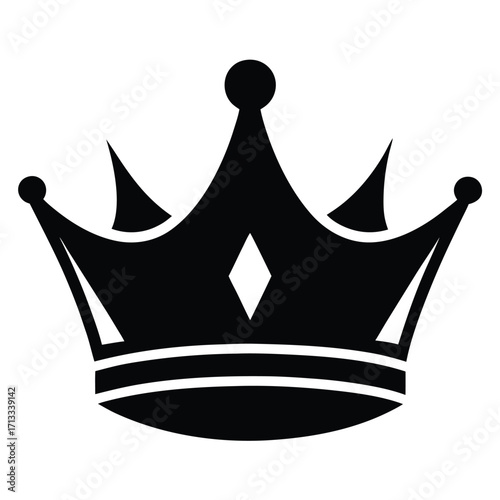 Black Silhouette of a Royal Crown with a Diamond Accent on a White Background king queen