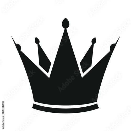 Black silhouette of a regal crown with seven points and a central jewel on a white background