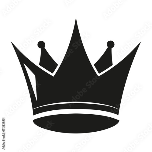 Black silhouette of a royal crown with sharp points and decorative elements on a white background