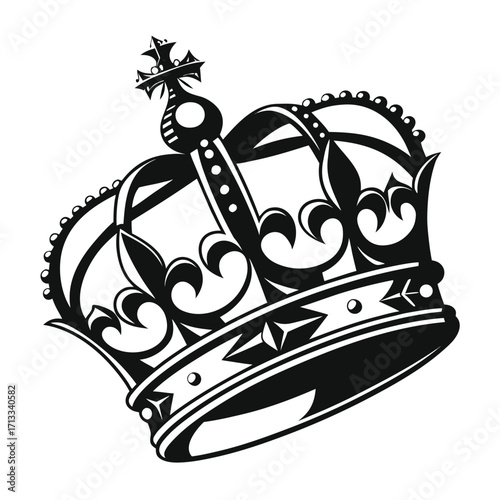 Elaborate Black and White Crown with Intricate Scrollwork and Beaded Edges royal royalty