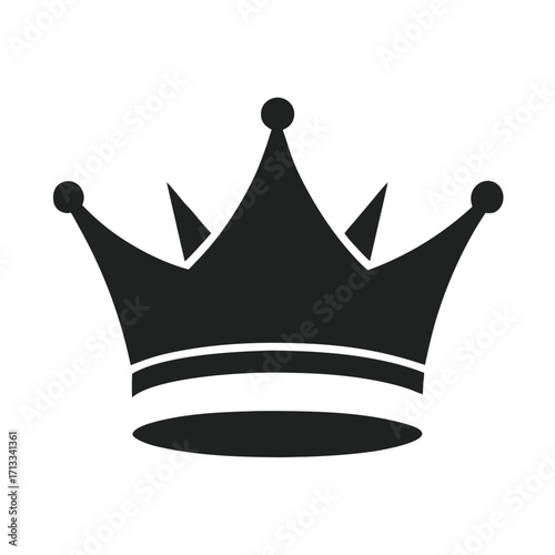 Simple black silhouette of a classic royal crown with five points and a central jewel on a white background