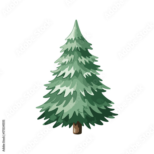 Stylized green pine tree illustration isolated on a white background. Cartoon evergreen fir tree for Christmas or nature design.