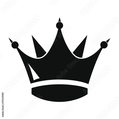 Simple black silhouette of a royal crown with five points and a central orb on a white background