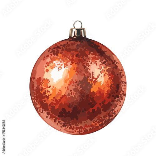 A vibrant red and orange Christmas bauble ornament with a sparkling texture, illustrated in a vector style and isolated on a white background.