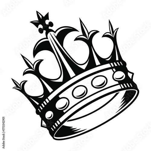 Stylized Black and White Crown with Circular Embellishments and Sharp Points royal royalty