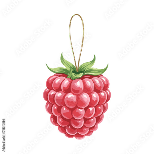 Watercolor raspberry Christmas ornament illustration. Festive fruit holiday decoration isolated on a white background.