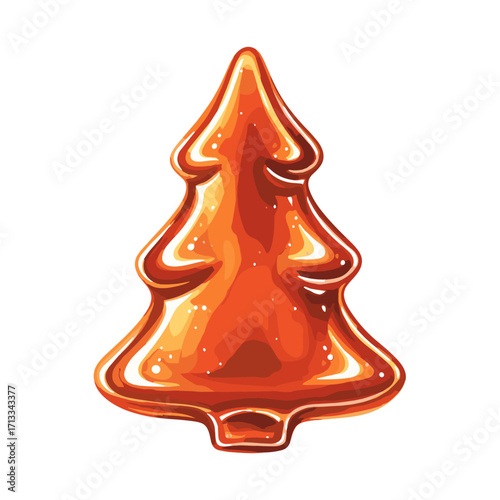 Shiny amber Christmas tree shaped gummy candy illustration. Festive holiday sweet treat isolated on a white background.