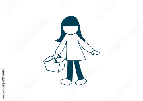 買い物かごを持つ女性のイラスト素材
