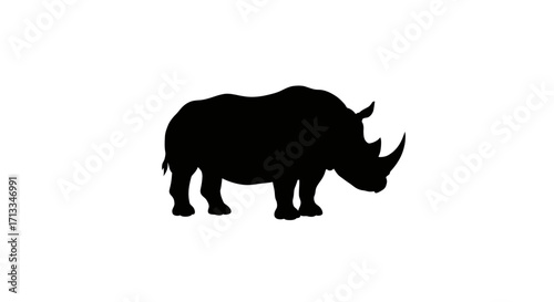 Silhouette of a rhinoceros on a white background A minimal graphic design for various applications
