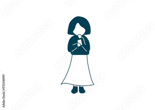 スマホを見る女性のイラスト素材