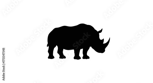 Simple black silhouette of a rhino, a powerful and majestic wild animal, presented on a white background for design use