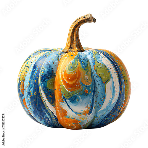 Artistically painted pumpkin isolated on transparent background.