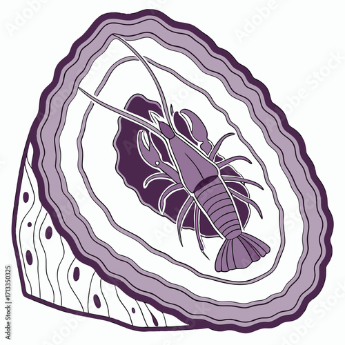 Stylized Lobster Inside a Geode Slice crystal shellfish