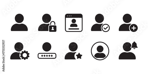 User Profile Icons Vector Set Different account options in simple style