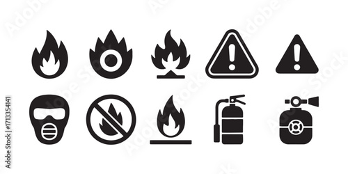 Fire Safety and Hazard Prevention Icons Set Vector Illustration Concept