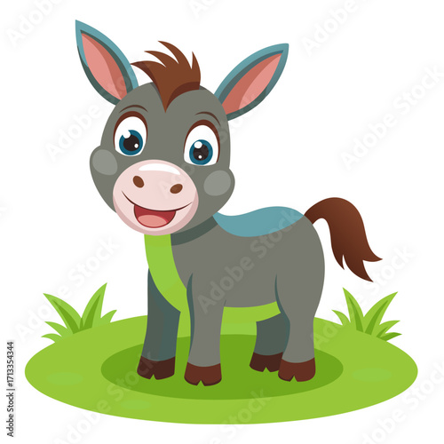 Adorable donkey smiling sweetly in a grassy field, bringing joy and whimsical charm to any project