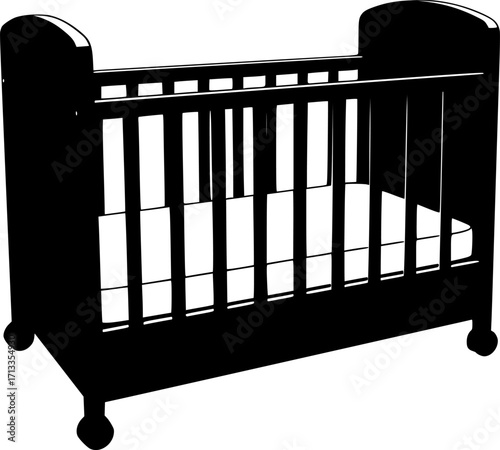 black and white silhouette of a cot vector on a white background
