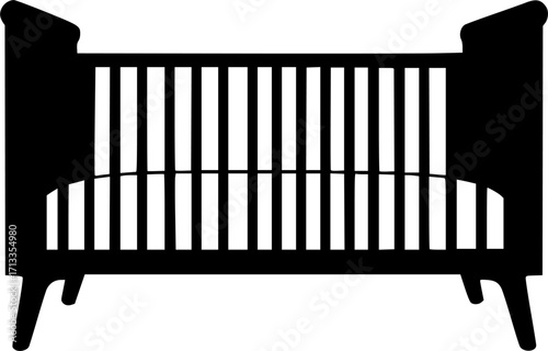 black and white silhouette of a cot vector on a white background
