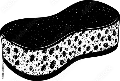 black and white silhouette of a Bath sponge vector on a white background
