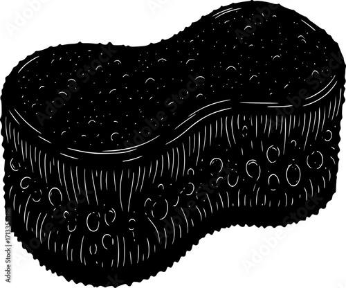 black and white silhouette of a Bath sponge vector on a white background
