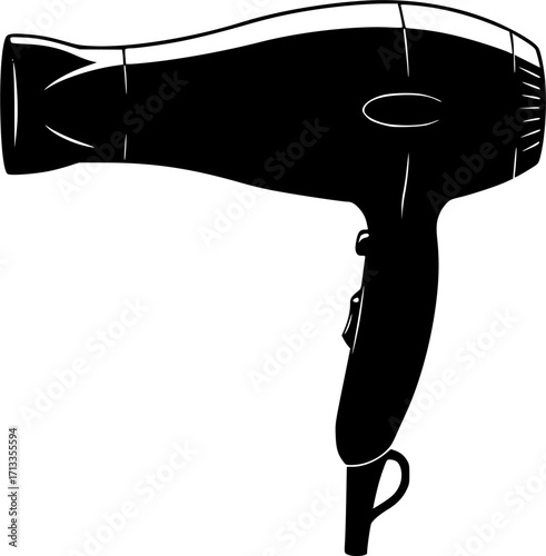 black and white silhouette of a hair dryer vector on a white background
