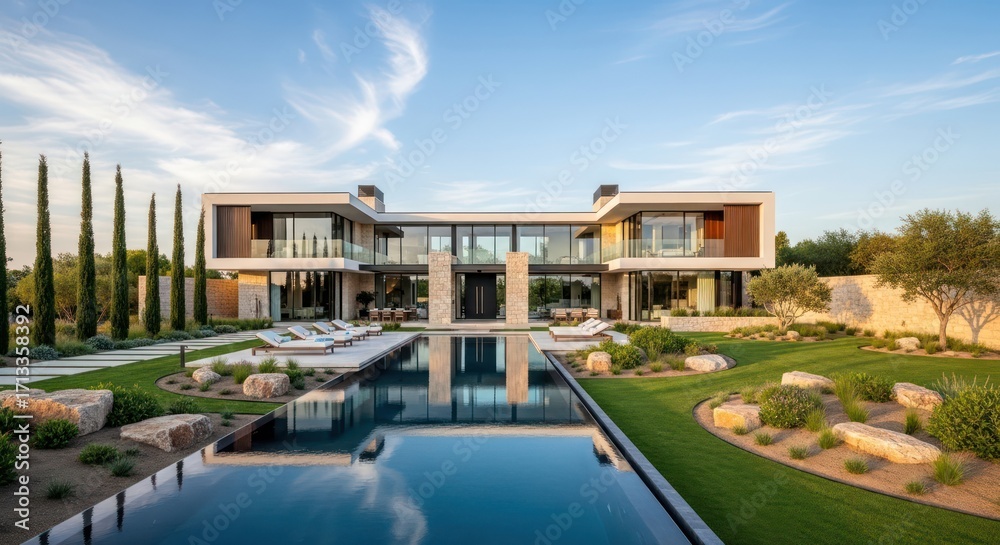 Fototapeta premium Magnificent contemporary residence showcasing lavish design and impeccable architectural precision