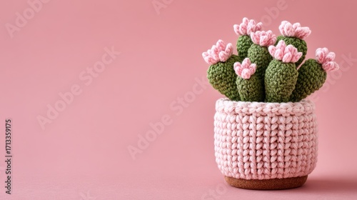 Charming Crochet Cactus in Pink Pot - Modern Home Decor, Handmade Plant, Cute Cactus Pattern, Pink Background