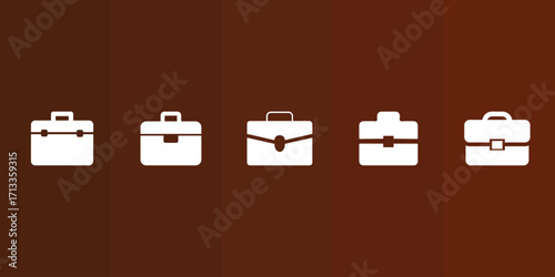 Detailed vector briefcase icon set featuring business, office, and work symbols in modern flat design style for corporate branding, presentations, and professional content