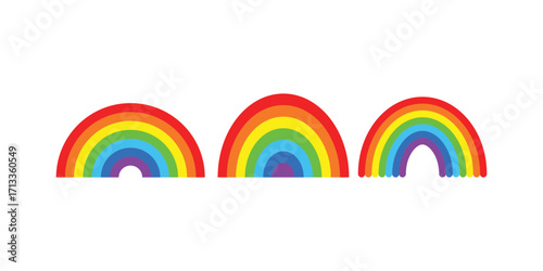 Whimsical cartoon rainbow doodle graphic collection featuring vibrant colorful rainbows, playful hearts, fluffy clouds, and charming rainbow tail accents perfect for cute design projects