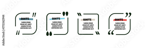 Minimalist collection of editable quote box frames and icons with bracket text templates, perfect for typographic quotes, social media posts and speech highlight design