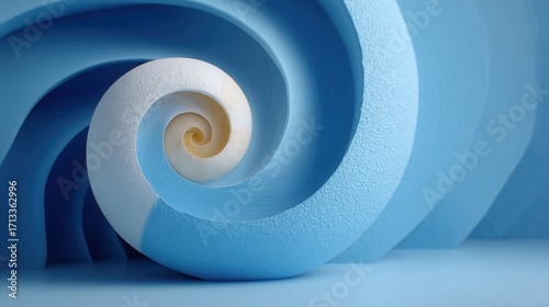 An intricate blue and white spiral design representing complexity in nature and mathematics with fibonacci sequence