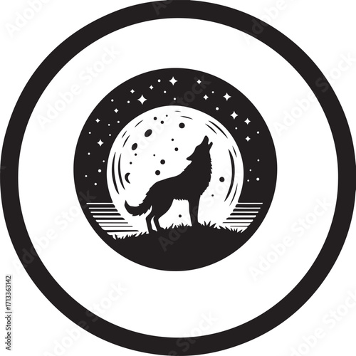 Lone Wolf's Moonlit Howl: A striking silhouette of a lone wolf, bathed in the ethereal glow of a full moon against a star-studded night sky, conveying a sense of solitude and untamed wilderness.