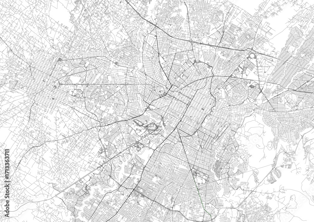 Fototapeta premium A detailed close-up vector map of Puebla's highway interchange and road network in black and white outline style.