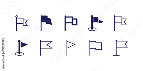 Black flag icon vector set representing location markers in various shapes and styles for maps, navigation and GPS related graphic designs