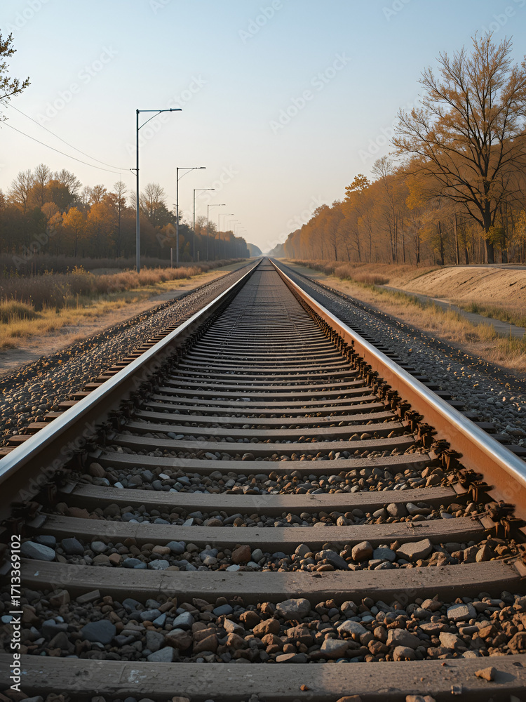 Fototapeta premium Railroad tracks stretching into the distance