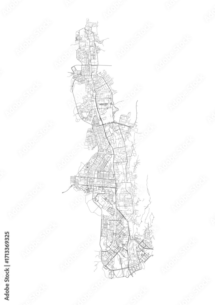 Obraz premium A detailed black and white vector map of Navi Mumbai’s highway system and major urban road infrastructure.