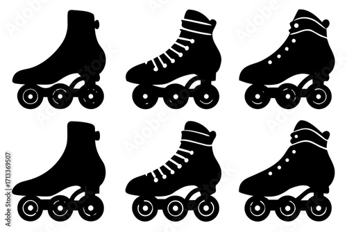 set of Skate inline roller silhouette vector 